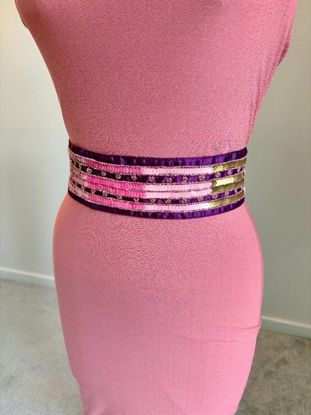 Vintage 80s Purple Sequin Statement Waist Belt Adjustable Boho Cinch